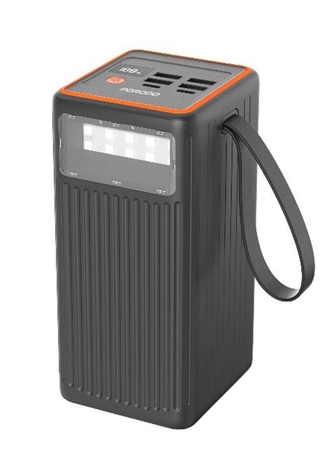 porodo Power Bank 60000mAh 65W PD with LED Flashlight, Multi-Port Travel Charger for Laptop, iPhone Air, iPhone 17 Pro Max/17/16/15/14/13/12, Samsung Galaxy S25/S24/S23/S22 Ultra, Pixel 9/8/7, iPad Pro/Air, Xiaomi, OnePlus, Oppo, Huawei, Android Devices, High-Capacity Battery for Outdoor & Camping - Black - Image 1